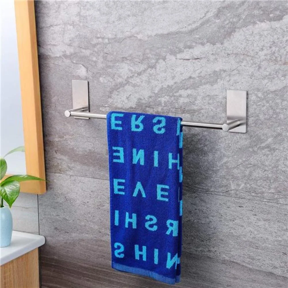 16-Inch Towel Bar - Self Adhesive Bathroom Towel Holder with 2 Packs Towel Hooks